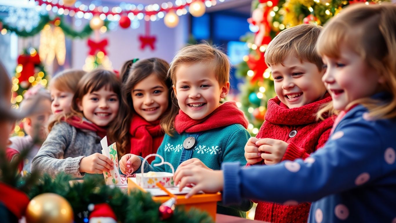 Copii bucurându-se de activități festive de iarnă.