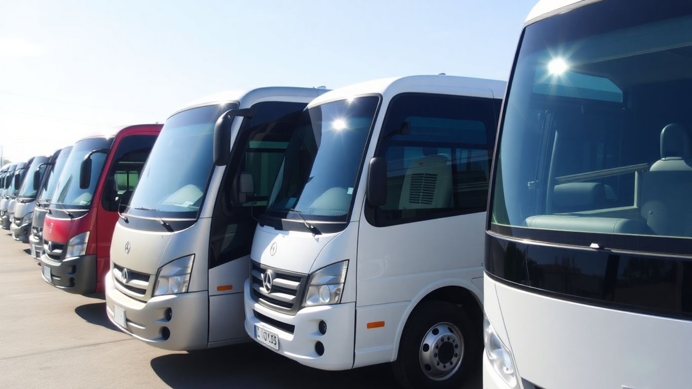 Modern minibuses ready for hire in London.