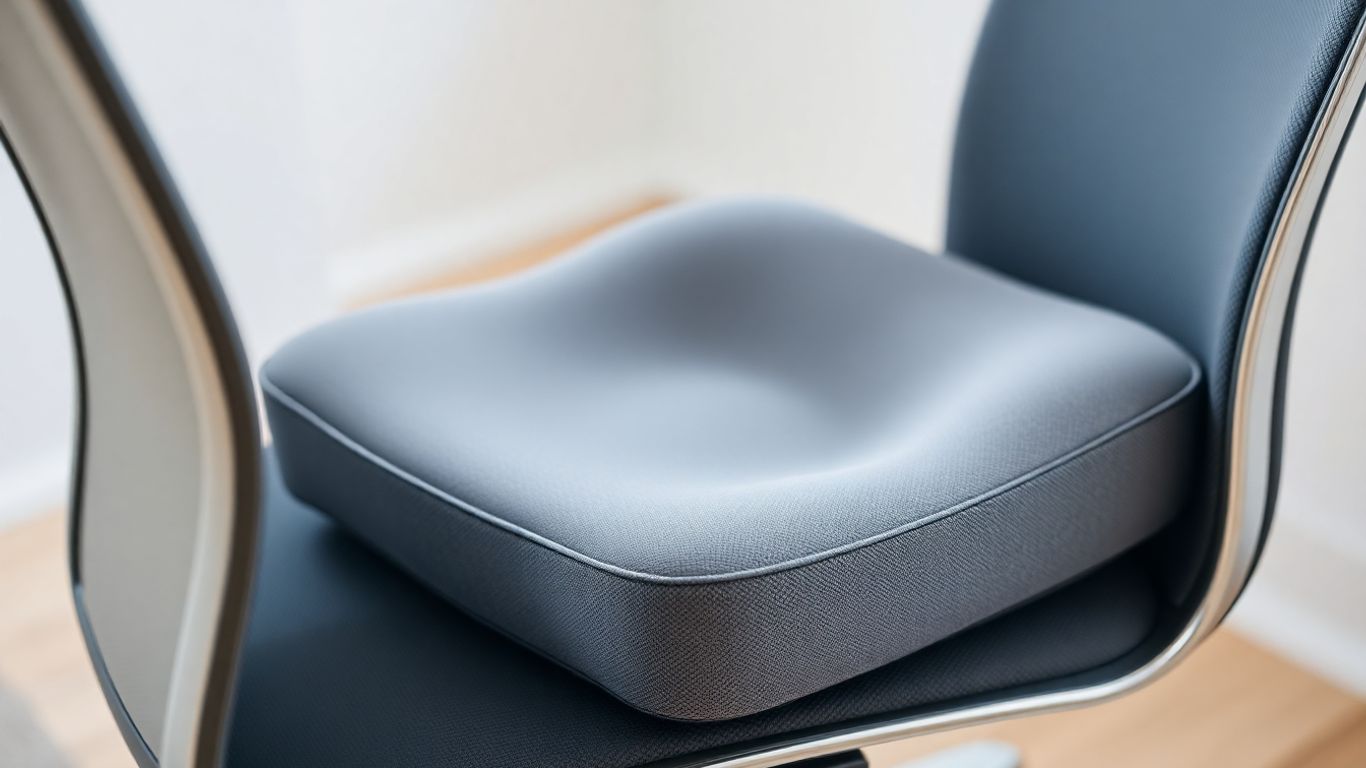 Almofada ortopédica em cadeira de escritório confortável.