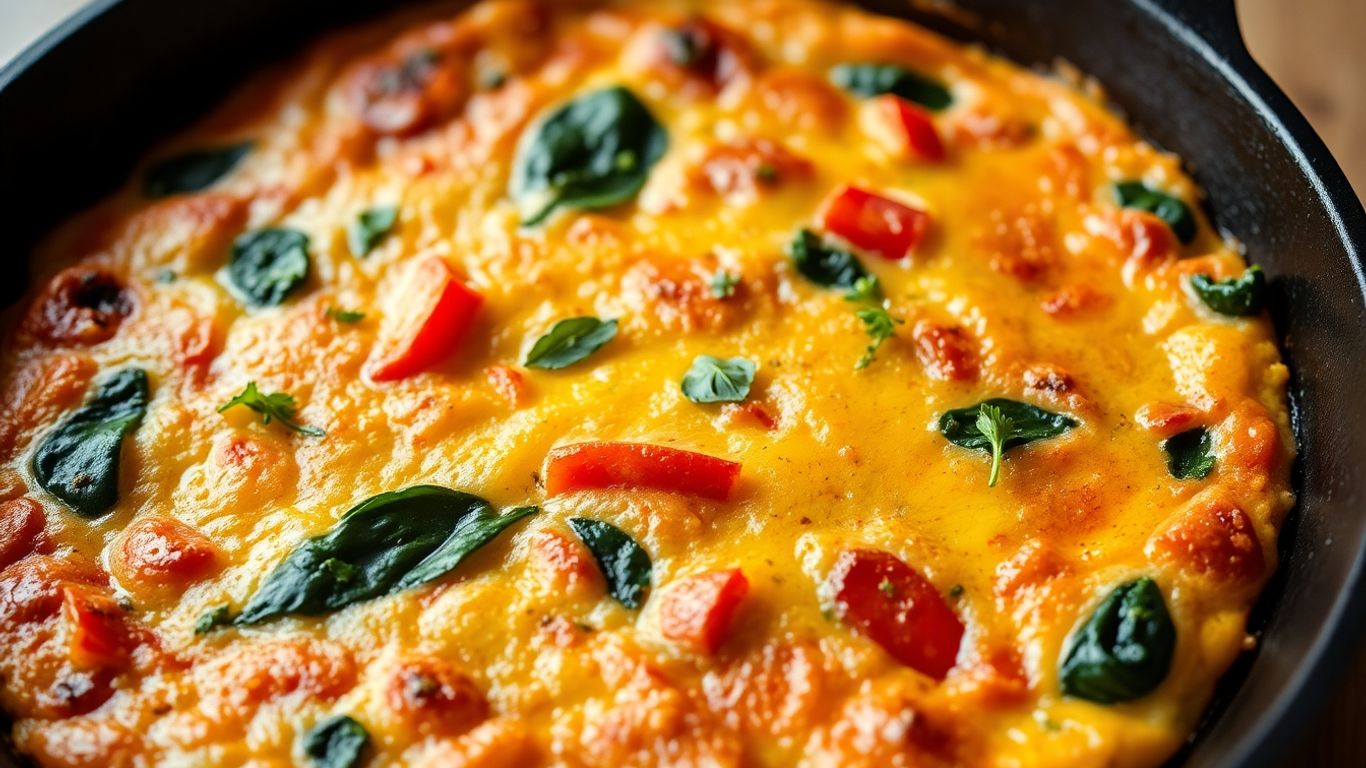 Fritata ar dārzeņiem un zaļumiem gatava pasniegšanai.
