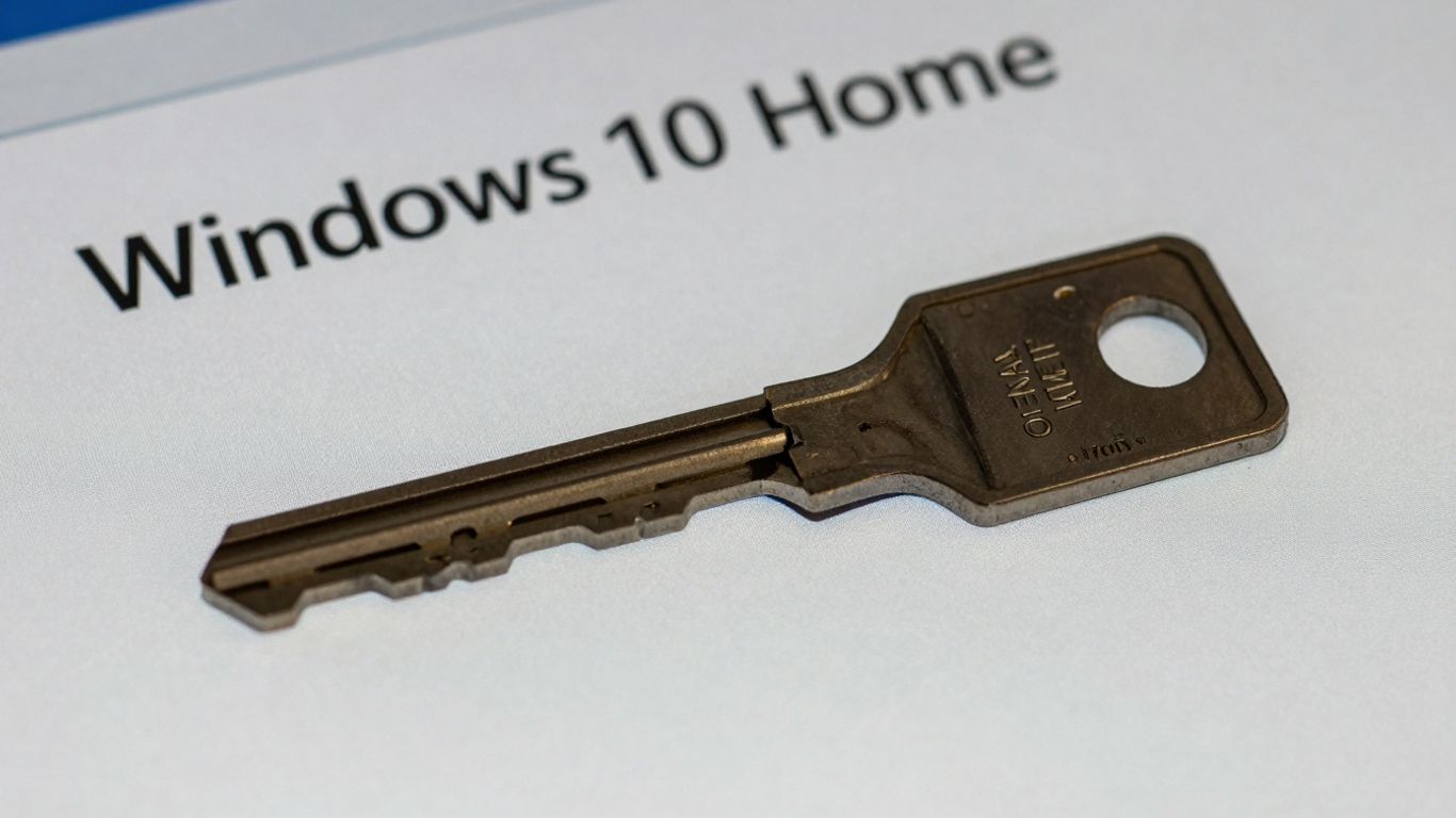 Clave de licencia de Windows 10 Home en pantalla.