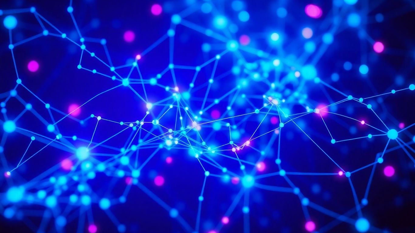 Abstract visualization of AI network connections and data flow.