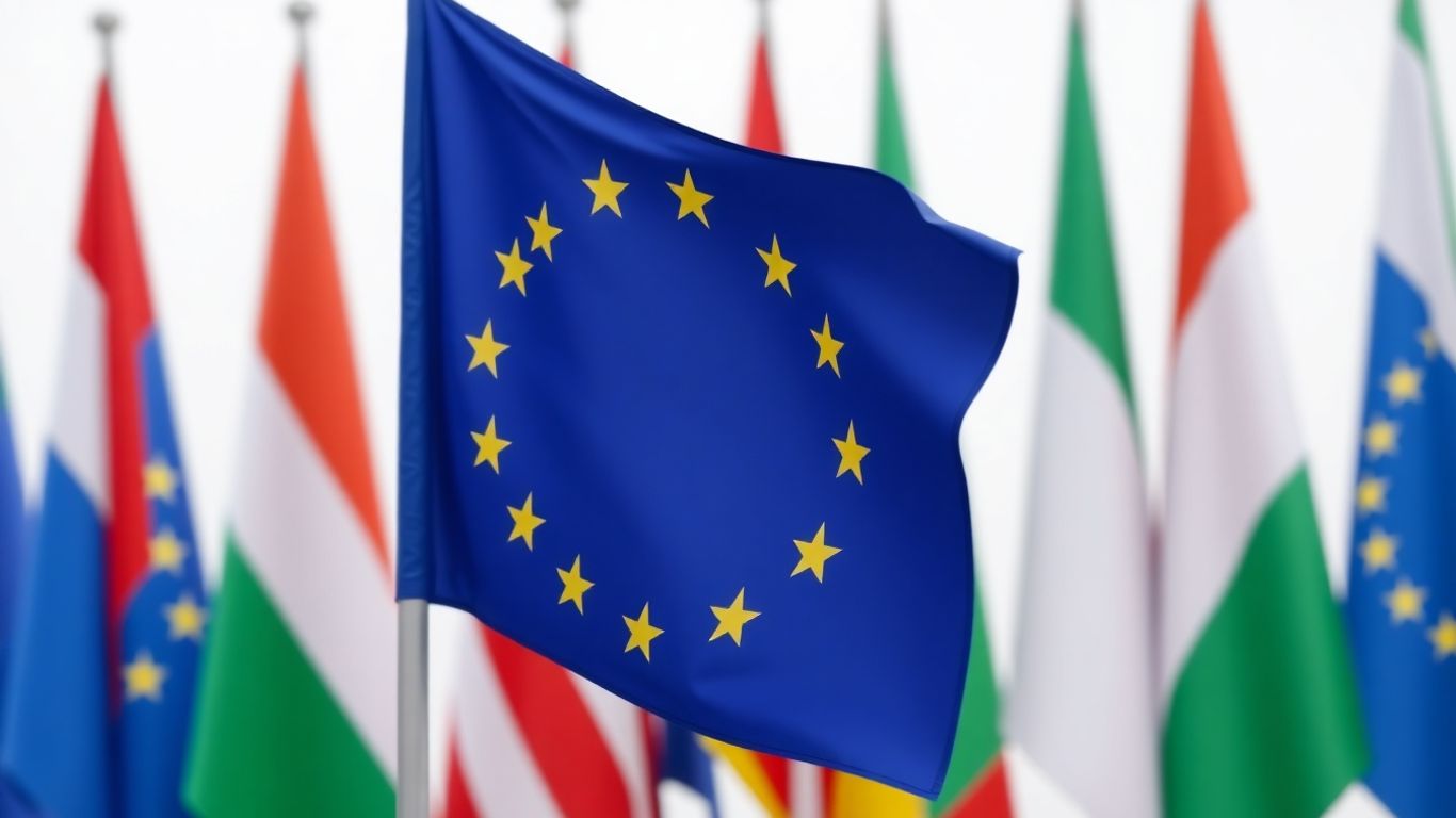 EU and national flags with Hungary prominent, discussing Ukraine.