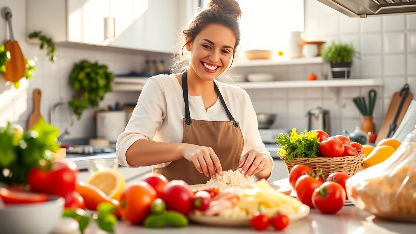 Home kitchen with fresh ingredients and food preparation.