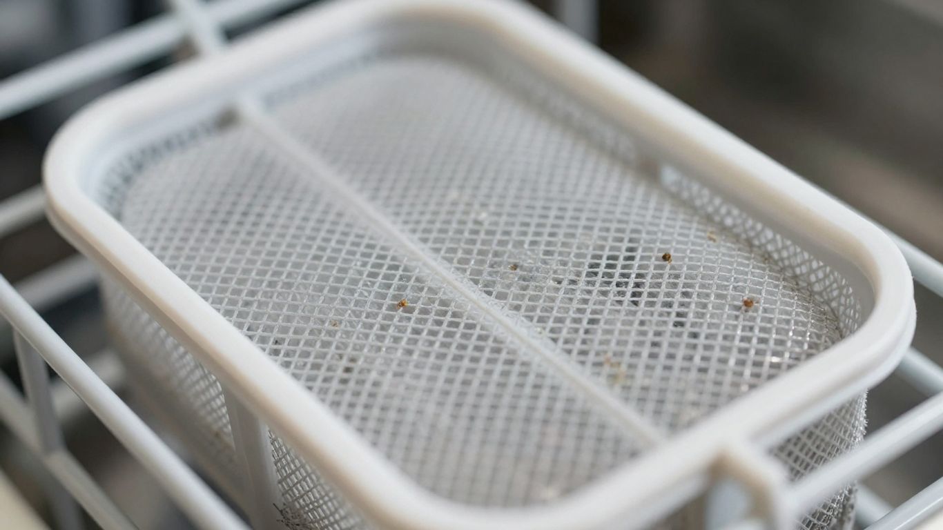 Clean dishwasher filter ready for reinstallation.
