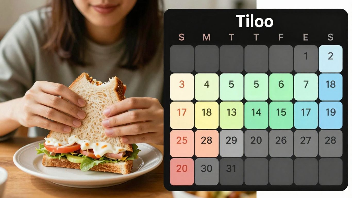 Calendar blocks and a person enjoying lunch.
