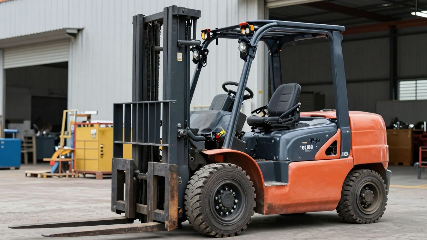 รถโฟล์คลิฟท์น้ำมันกำลังยกของหนักในโรงงาน