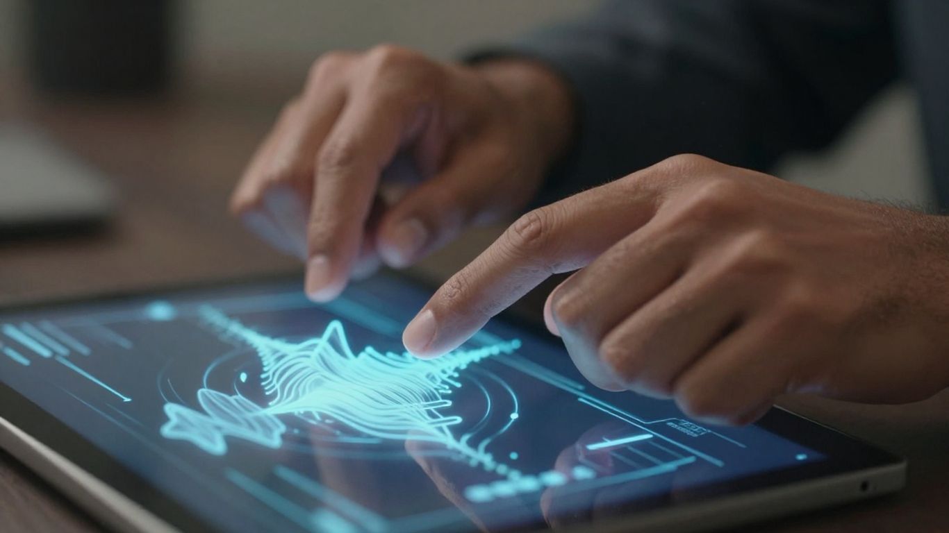 Hand interacting with AI sound wave interface