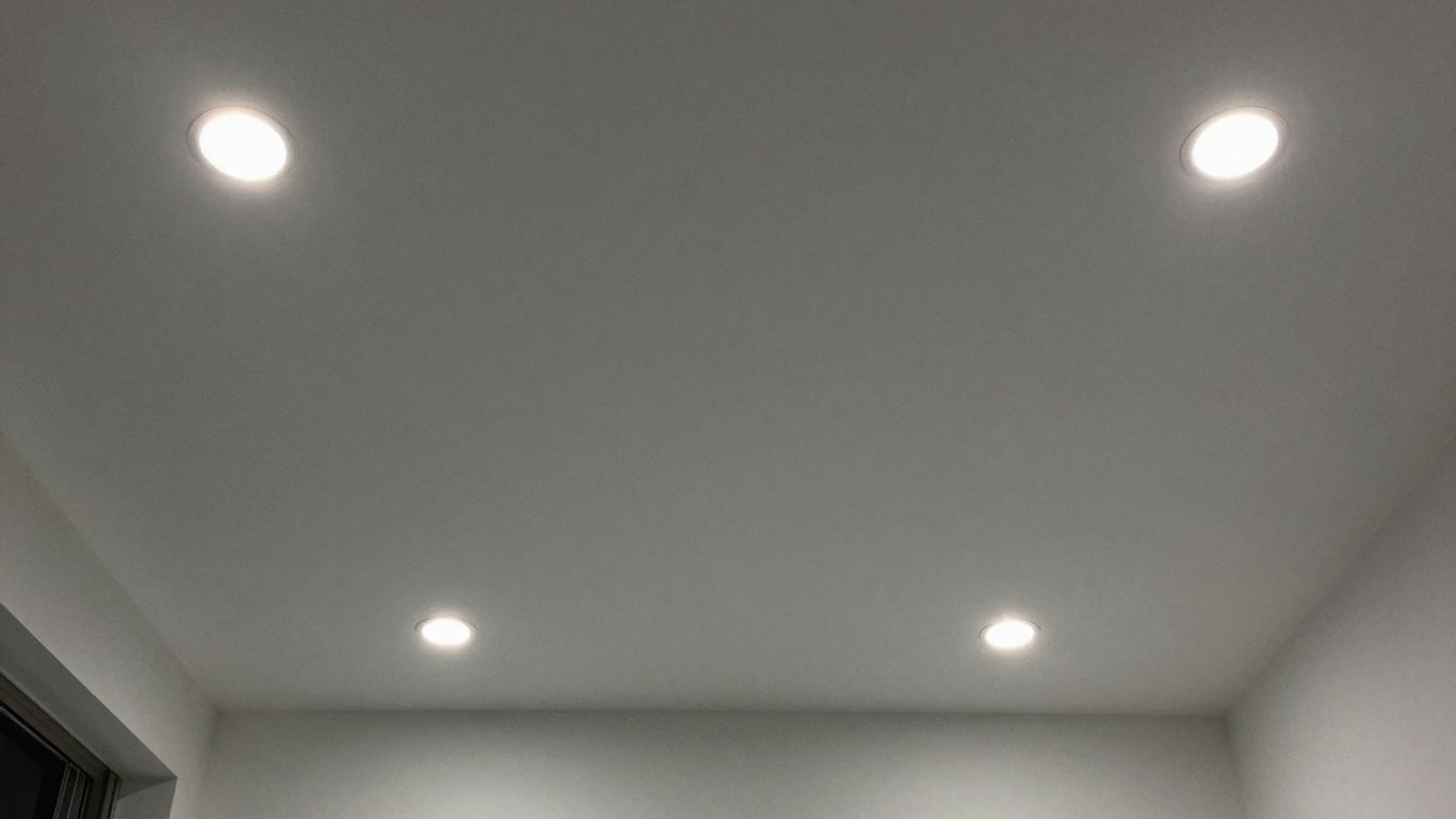 Recessed lights in a low-ceiling living room.