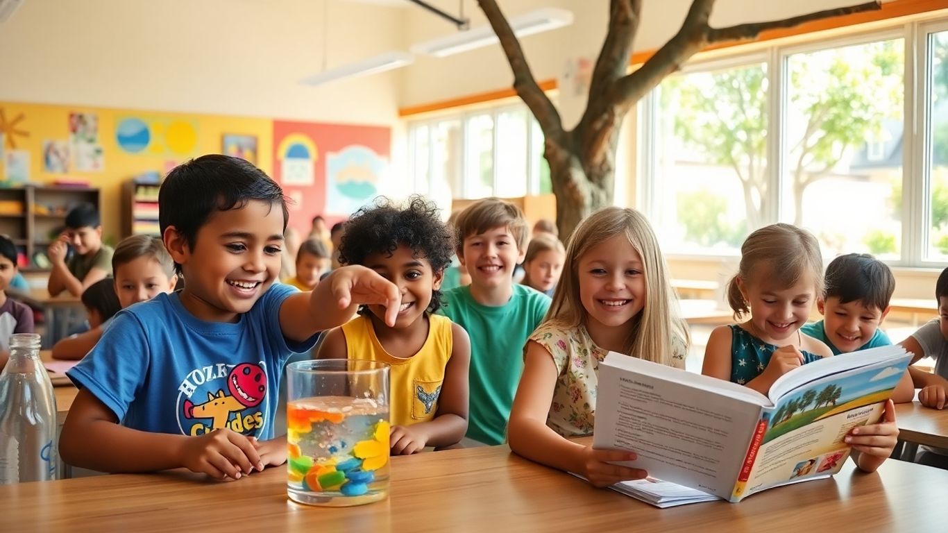 Copii fericiți la activități educaționale de vară în aer liber.