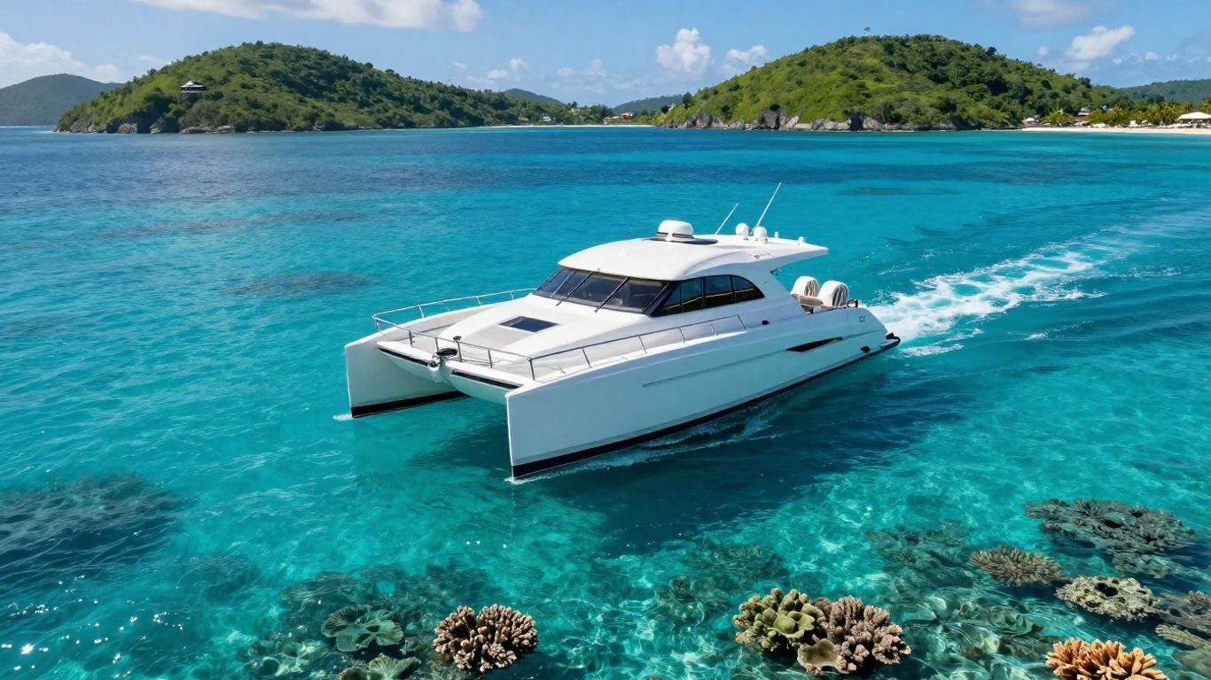 Power catamaran sailing in the British Virgin Islands