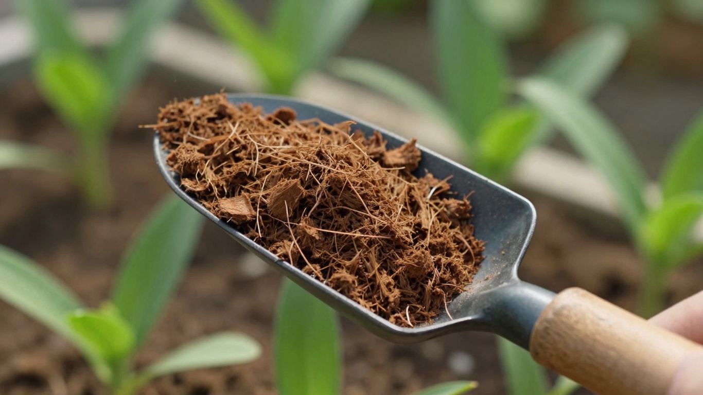 Coconut coir dust with green plant sprouts.