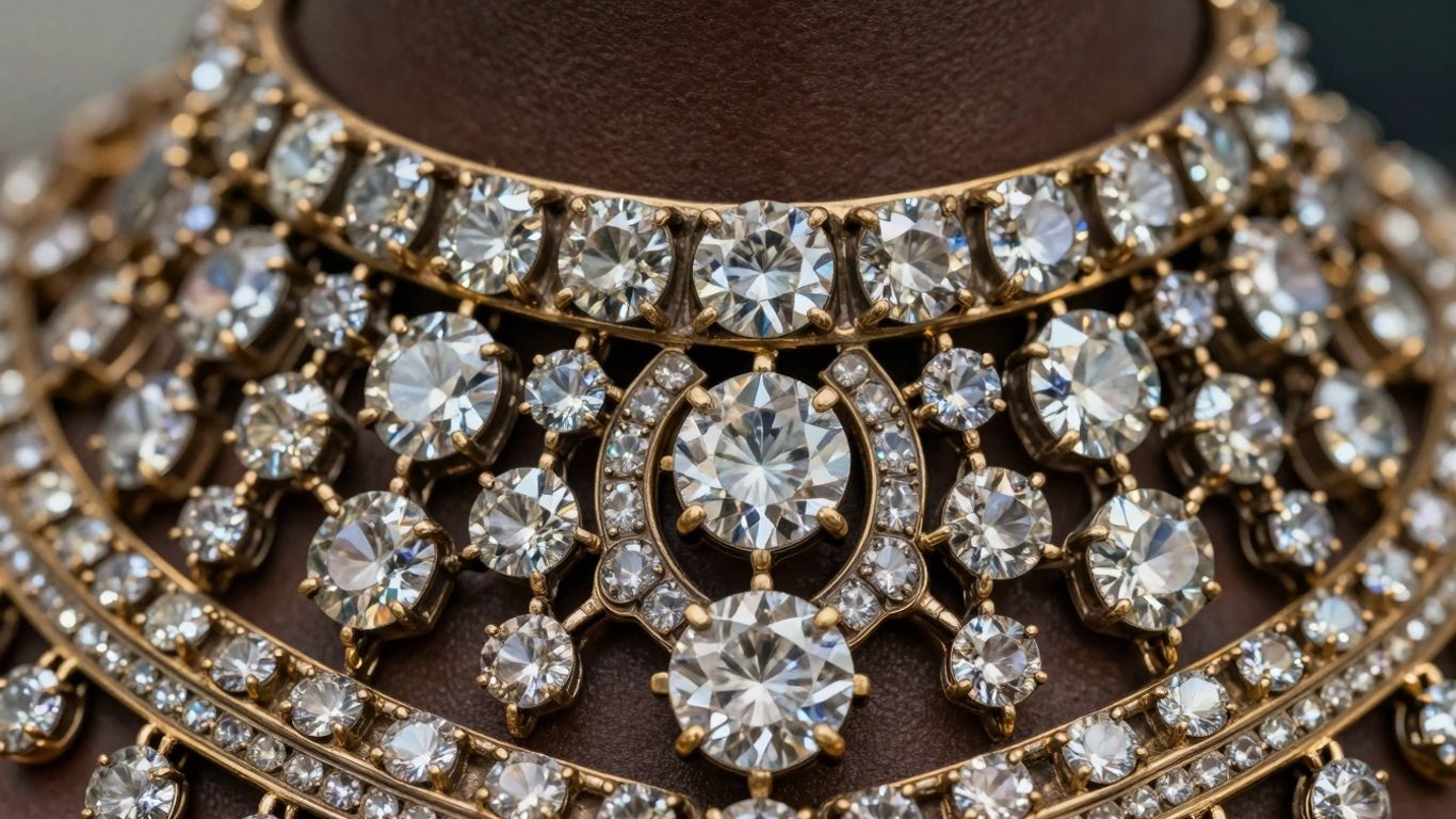 Intricate Polki diamond necklace with uncut diamonds.