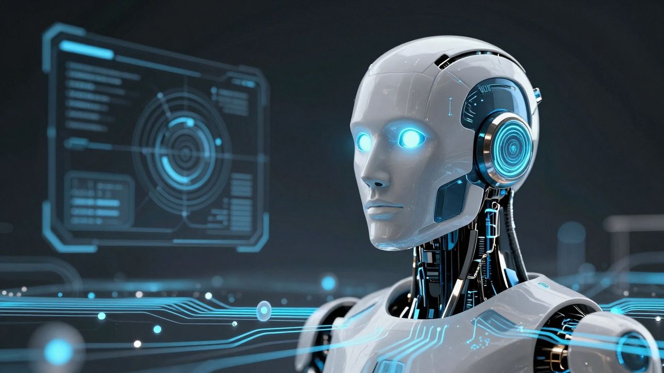 Gorgias AI Agent interface with futuristic robot head.