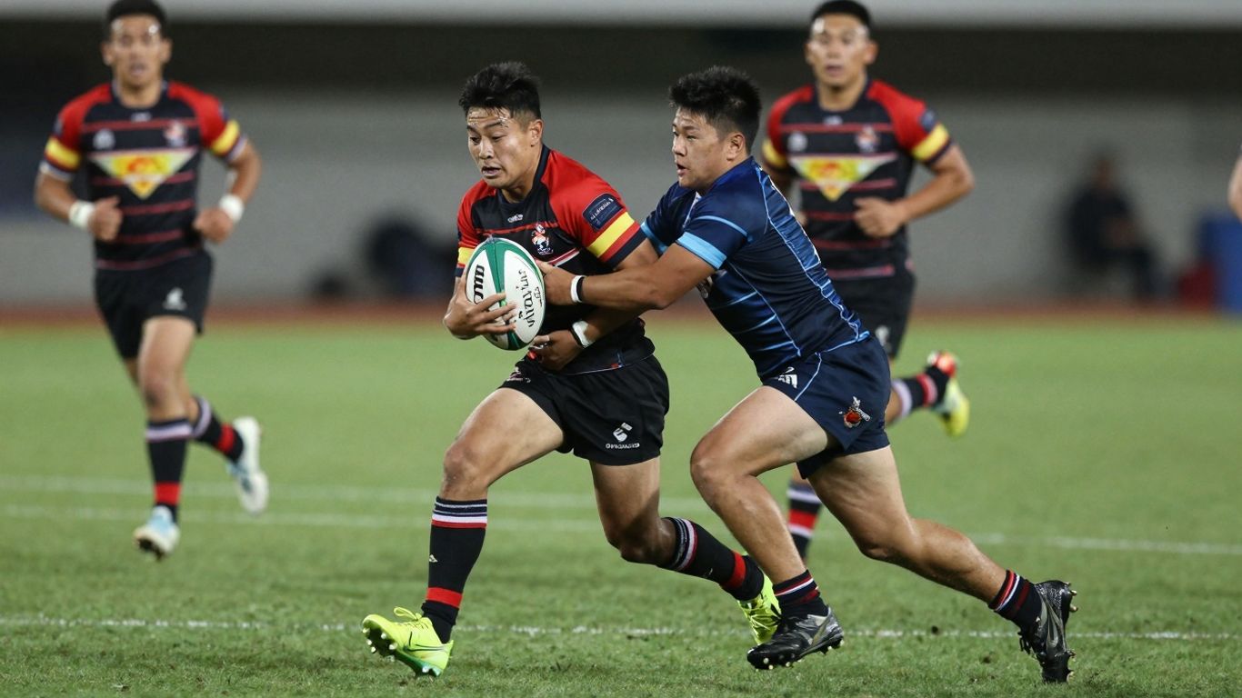 Schoolboys rugby league players in action on the field.