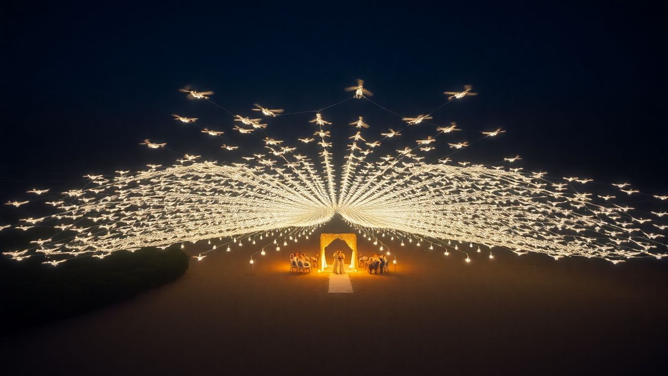 Bali wedding drone show at night