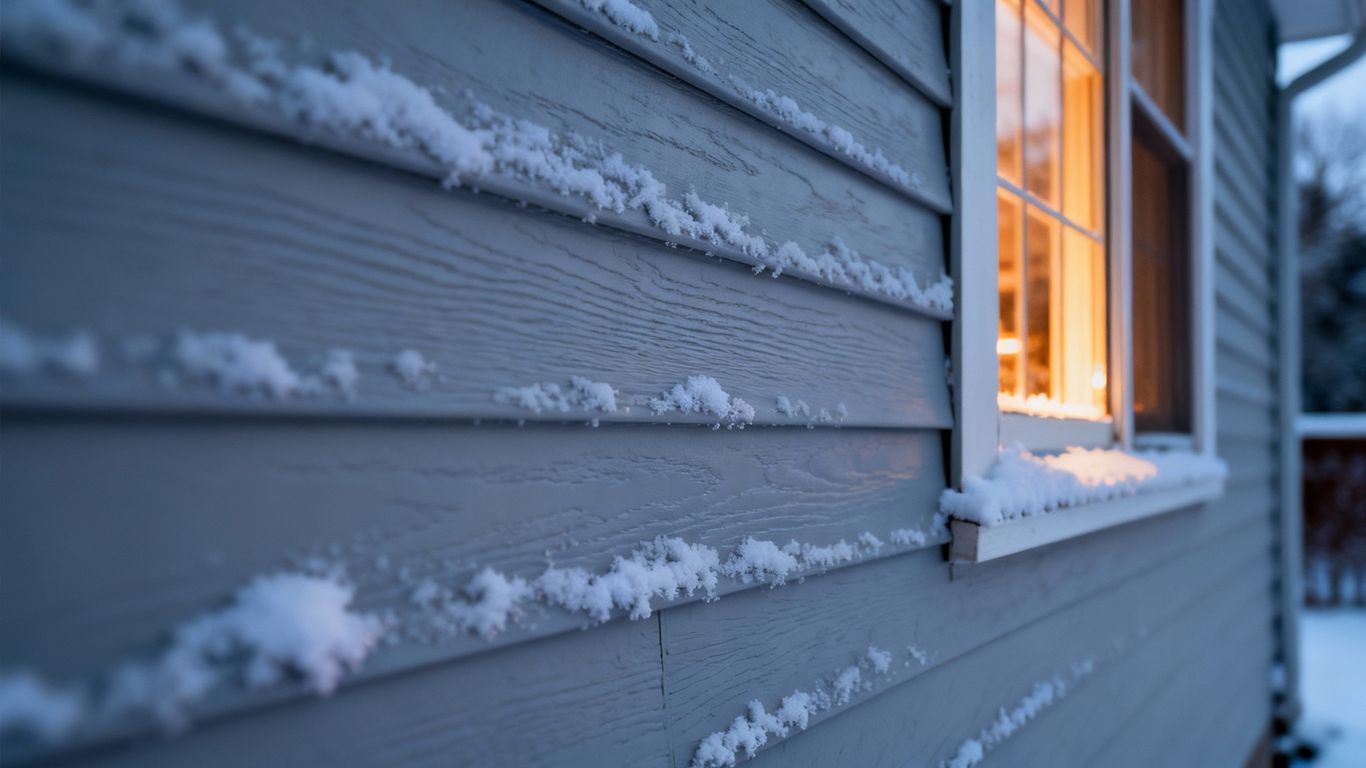 House siding in winter, keeping home warm.