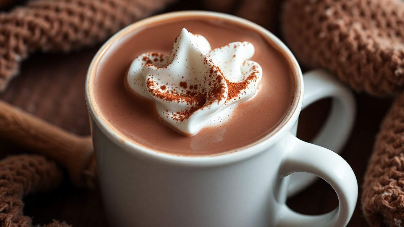 Cremige heiße Schokolade mit Sahne und Kakaopulver