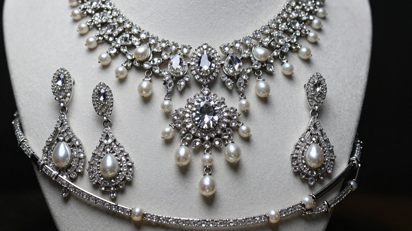 Artificial bridal jewellery set with necklace and earrings.