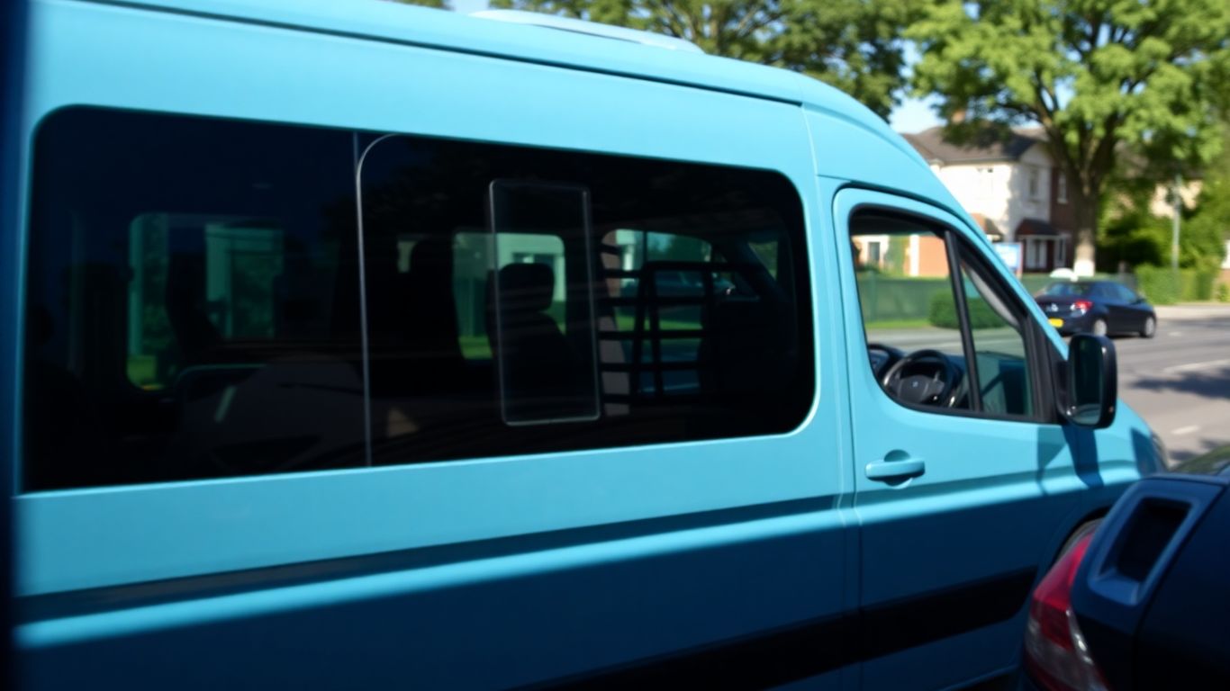 Mini bus parked on a street in Slough.