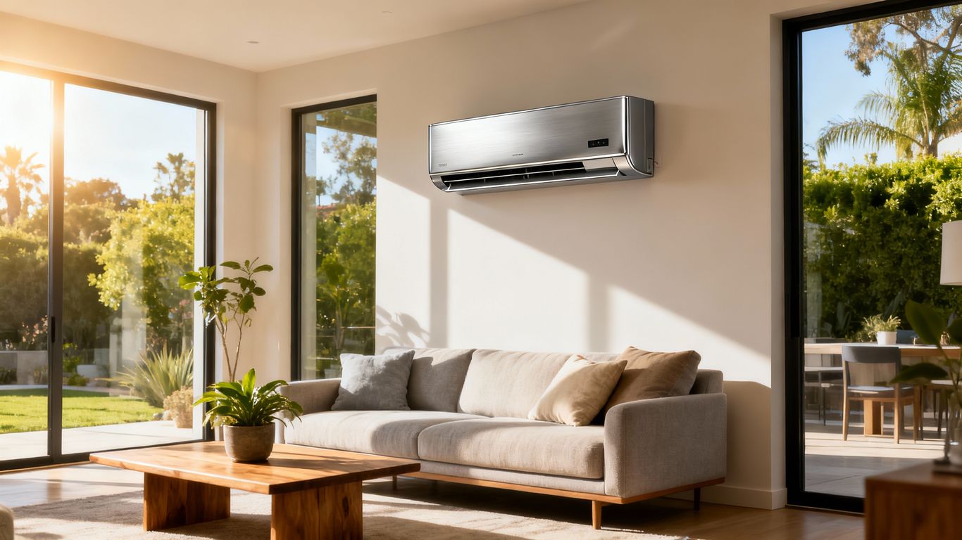 Mini-split unit in a sunny Southern California living room.