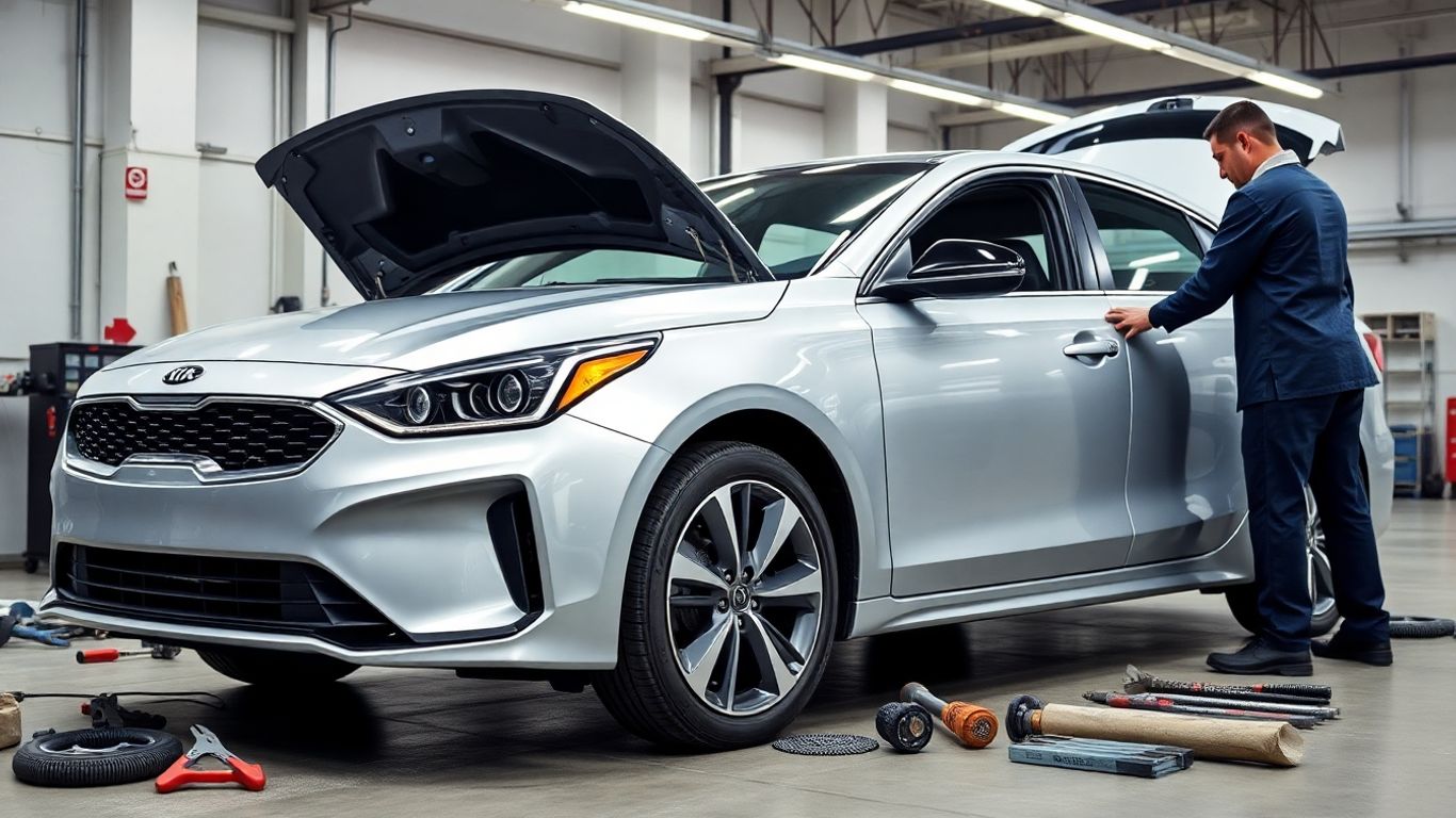 Kia car being dismantled by a professional wrecker.