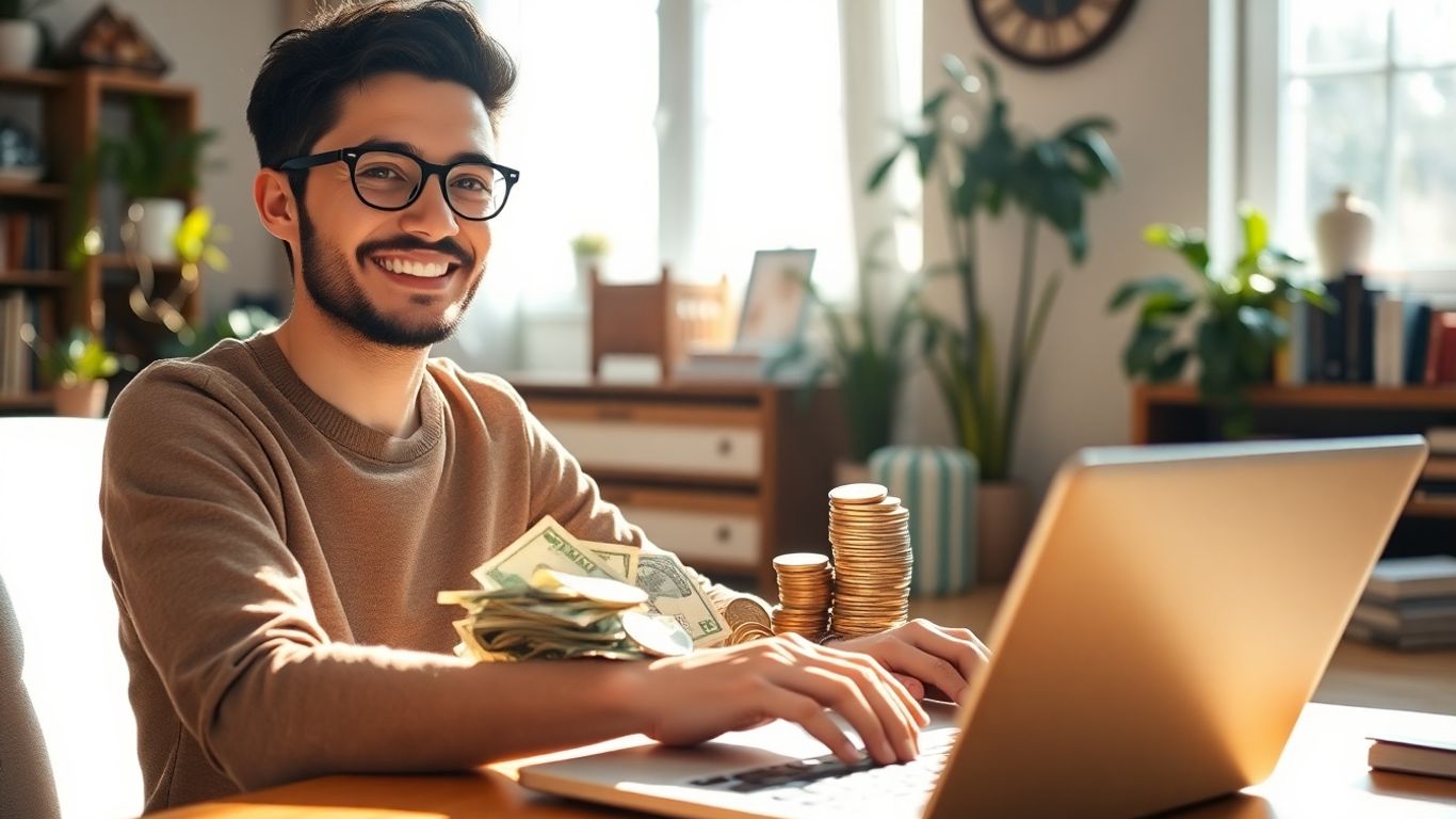Blogger earning money online from home.