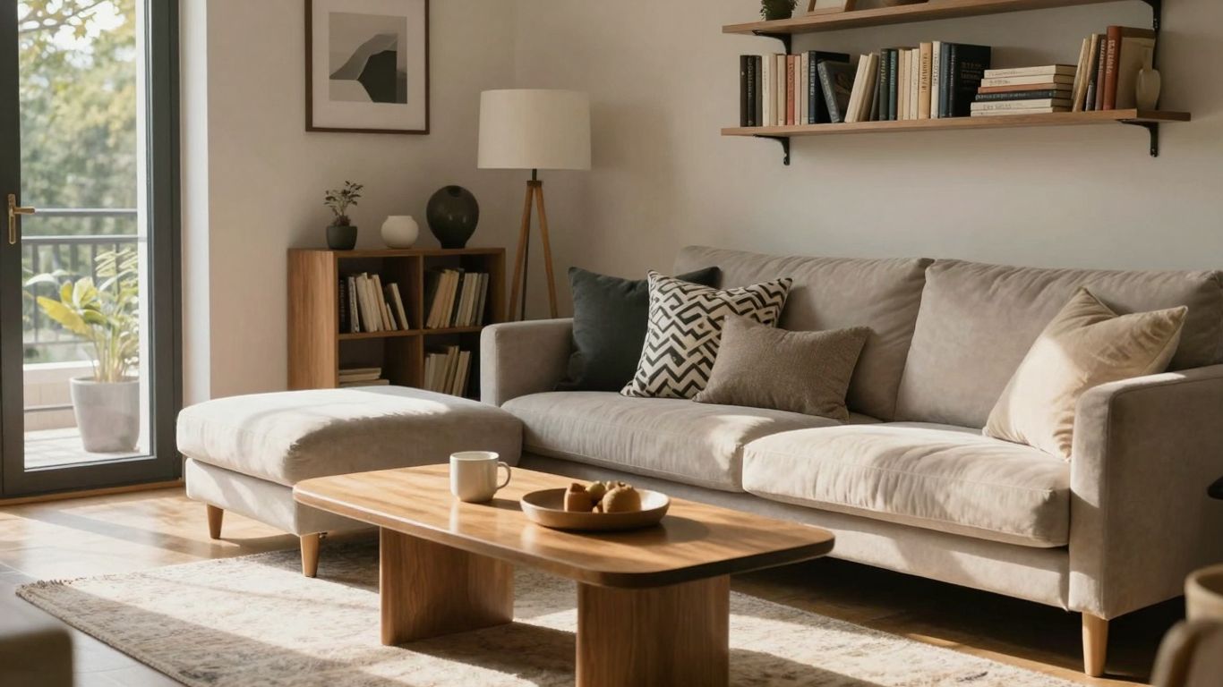 Cozy Airbnb living room with stylish furniture and natural light.