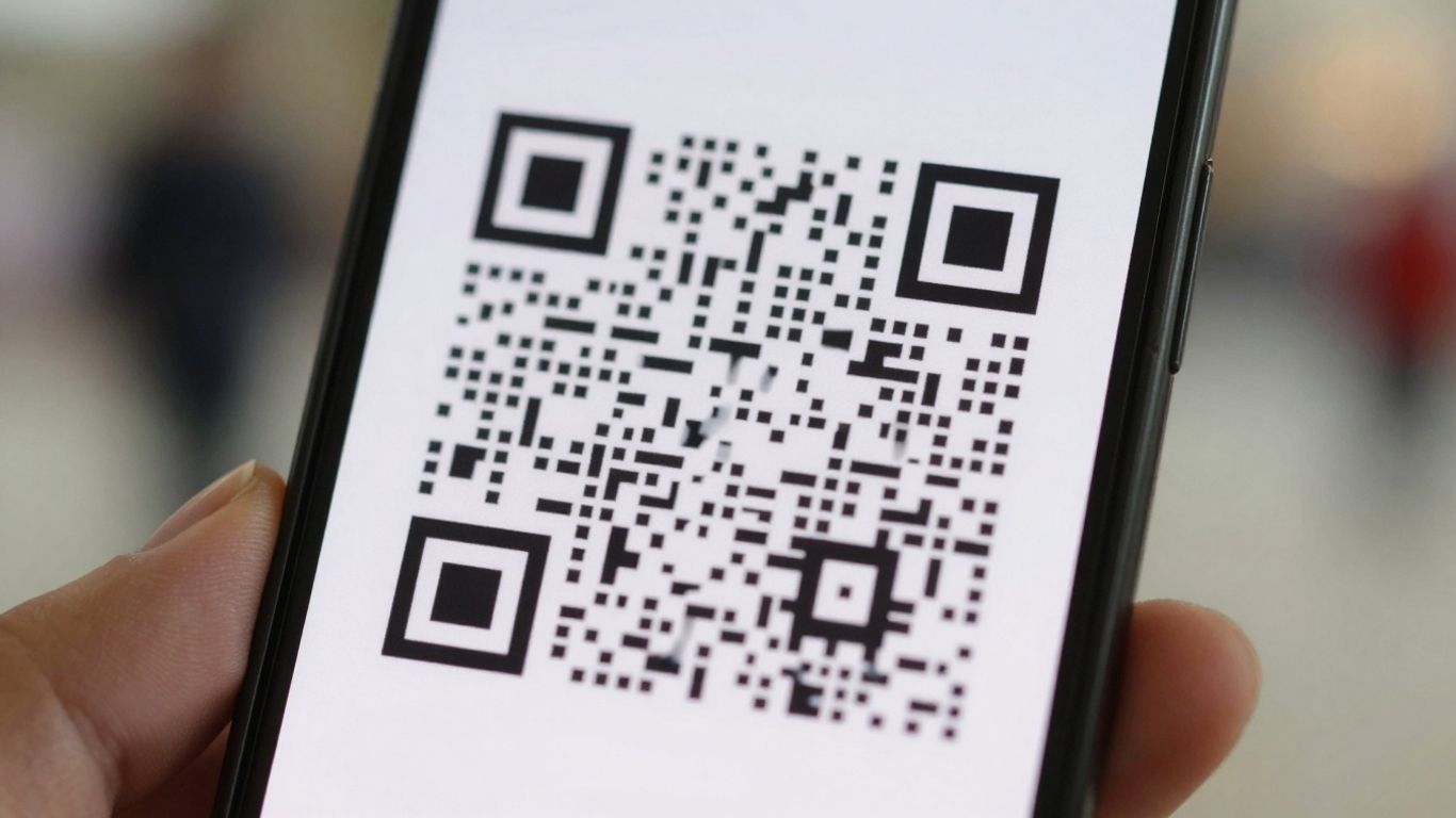 Smartphone scanning a QR code with a security warning.
