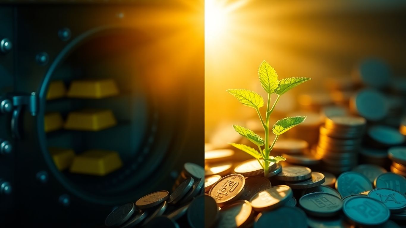 Secure vault and growing plant with coins.