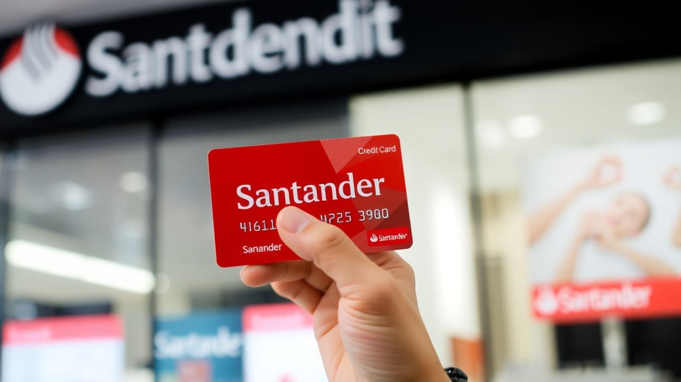 Pessoa segurando cartão de crédito Santander.