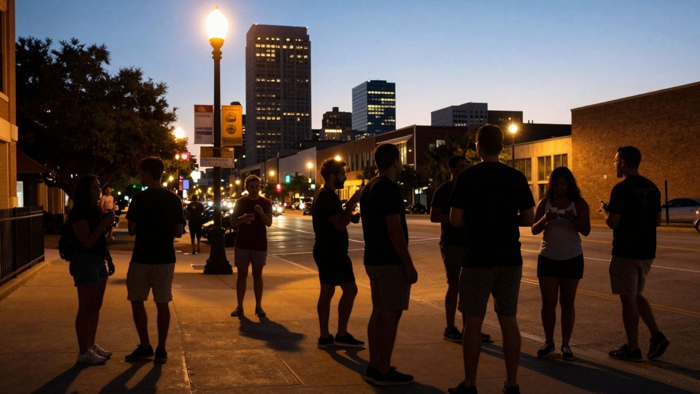 Fort Worth nightlife scene with people mingling.