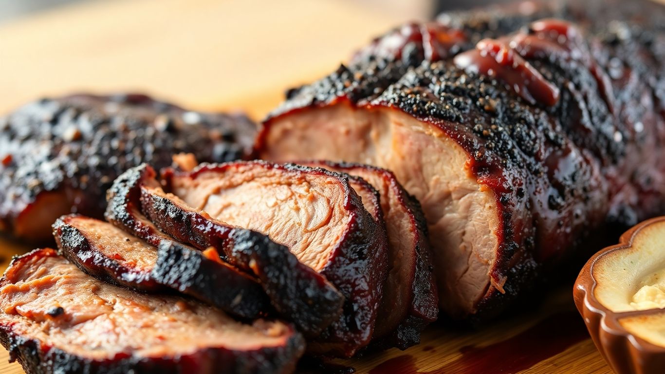 Smoky brisket and ribs, close-up view.
