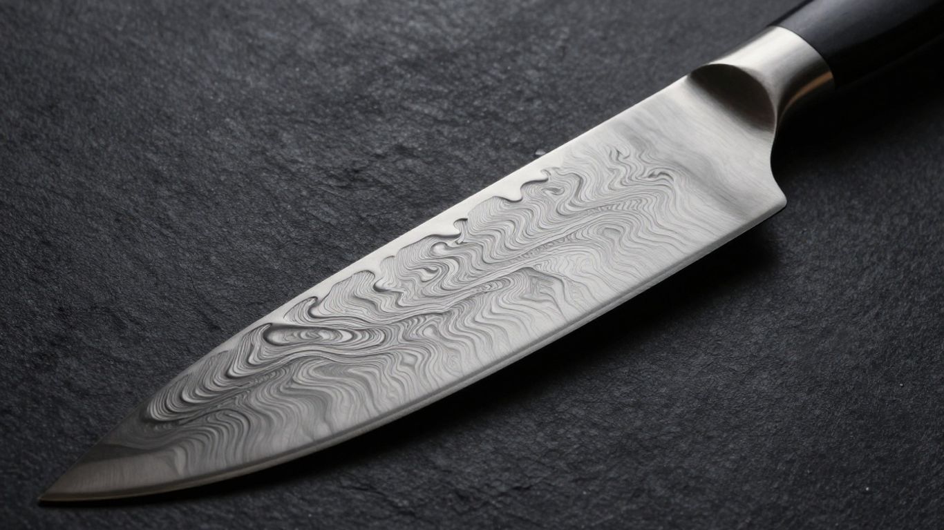 Premium Damascus chef's knife with wavy patterns, oiled.