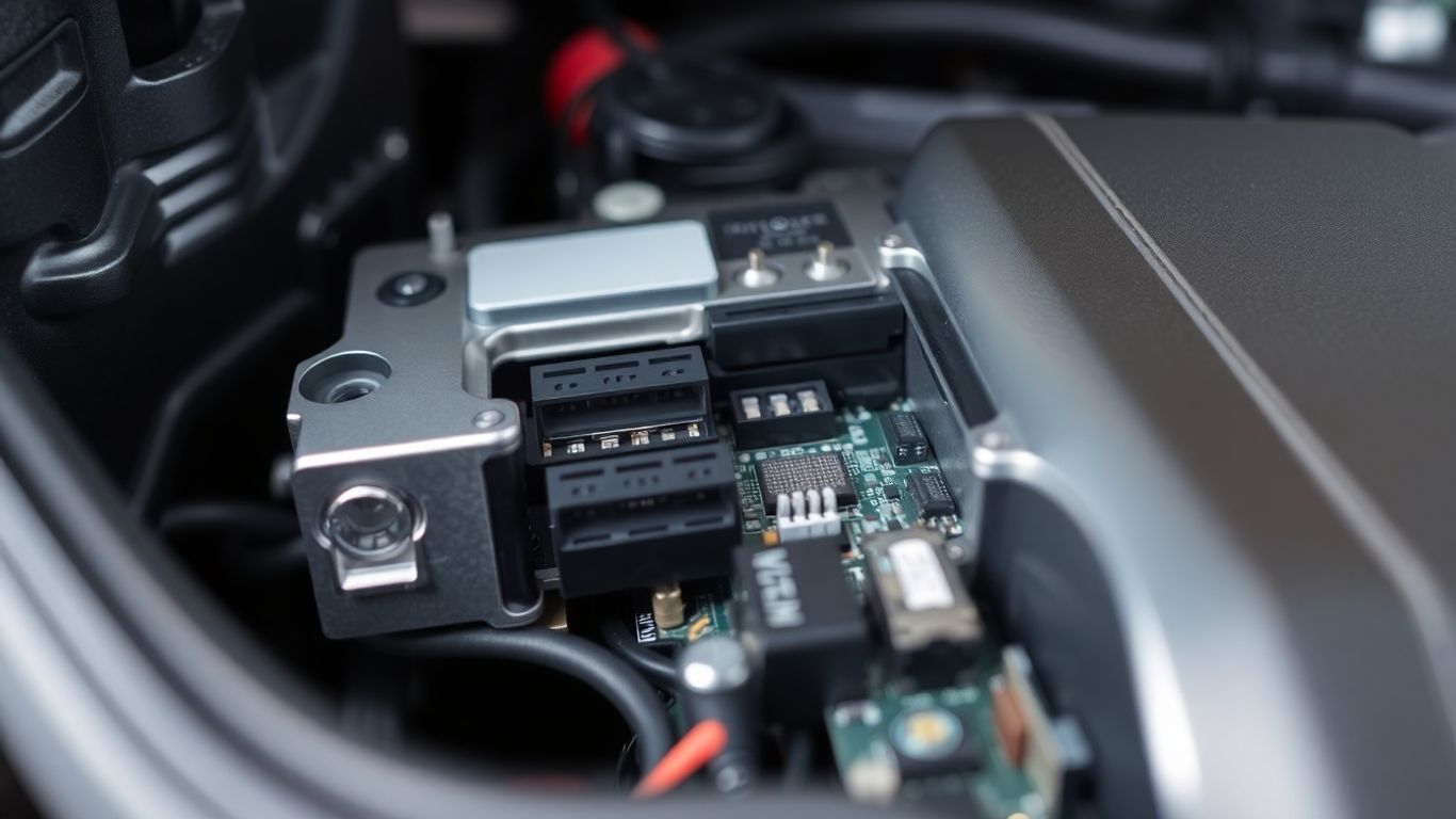 Mazda ECU module with visible circuitry and connectors.