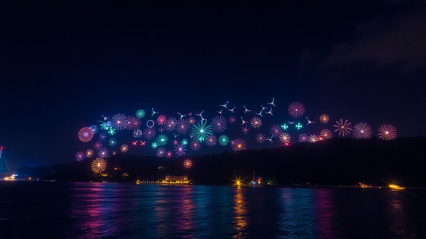 Pertunjukan drone cahaya di langit Bali