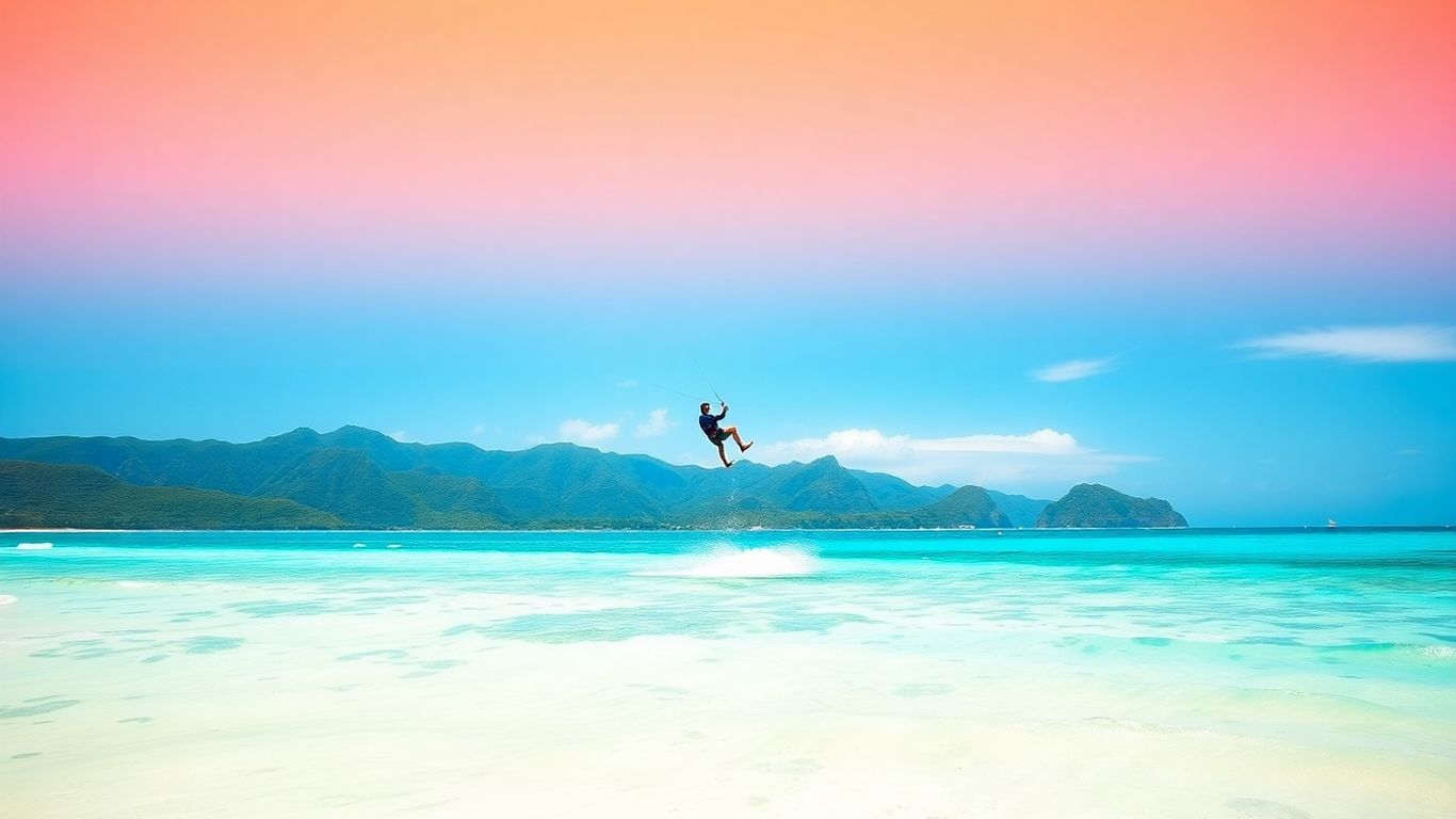 Kitesurfer na Maui wykonujący skok na tle gór