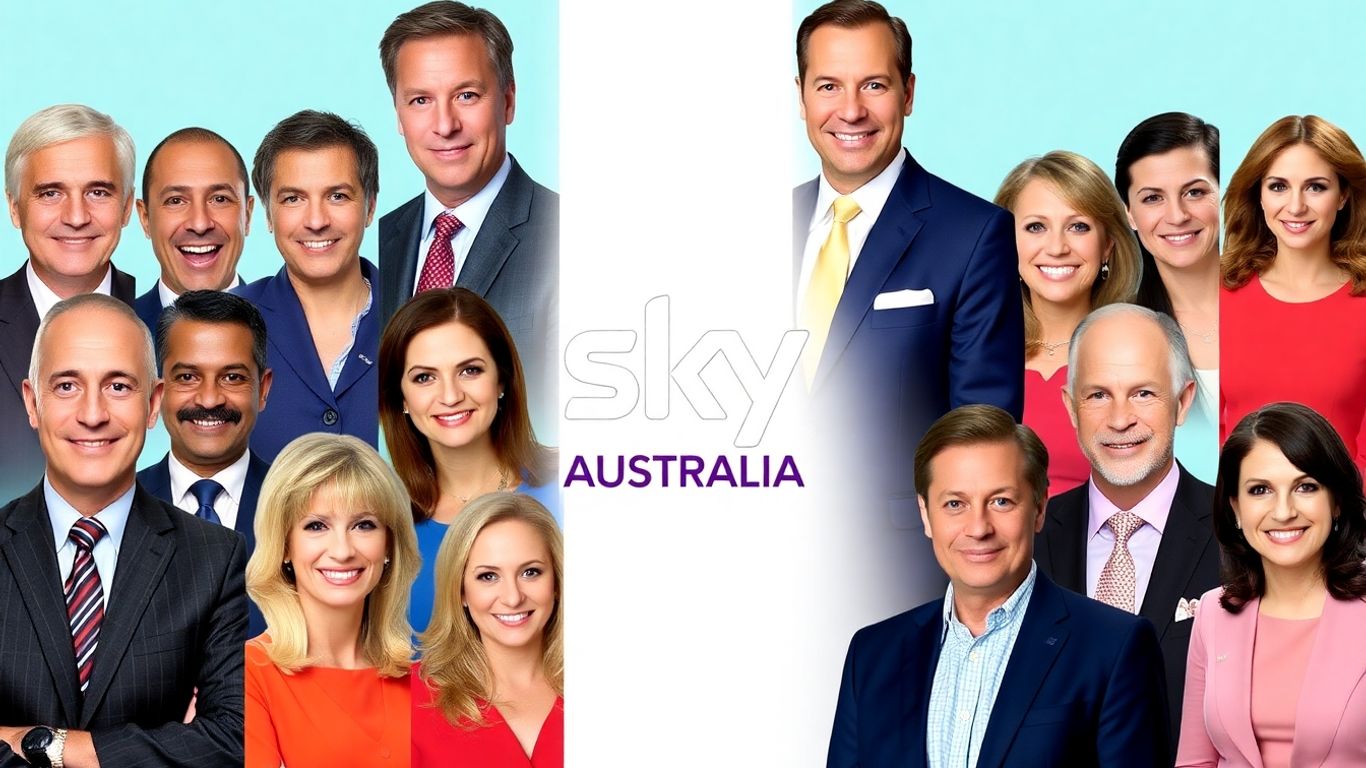 Sky News Australia presenters' faces in a photographic collage.