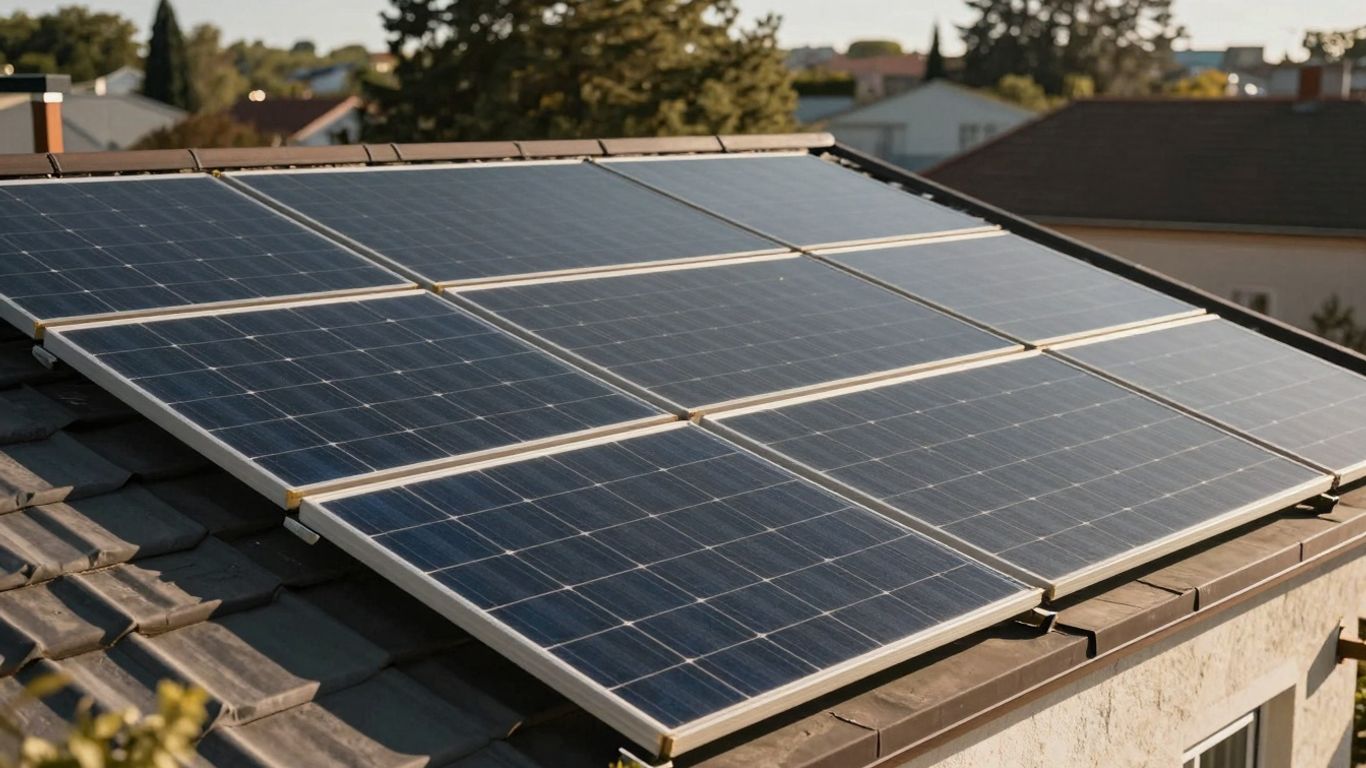 Solar panels on a sunny roof.