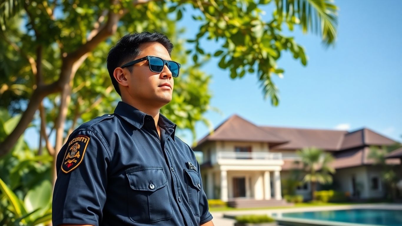 Bali security guard protecting a villa