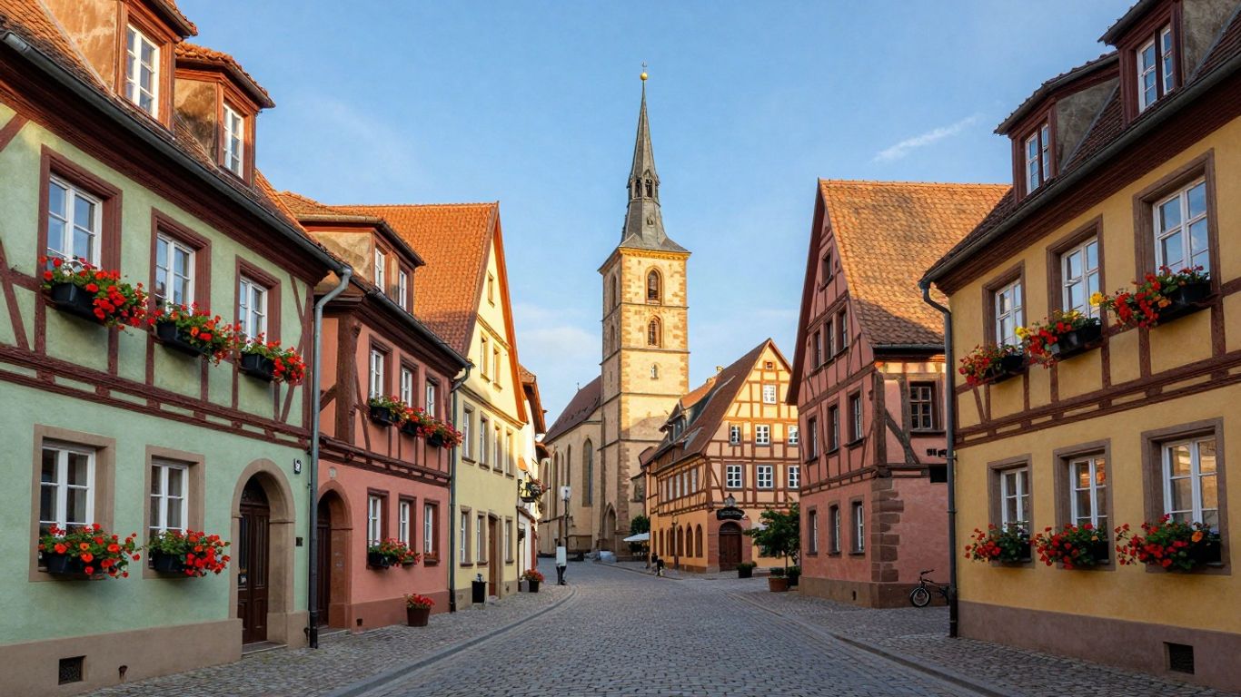Historische Altstadt mit Fachwerkhäusern und Kirchturm