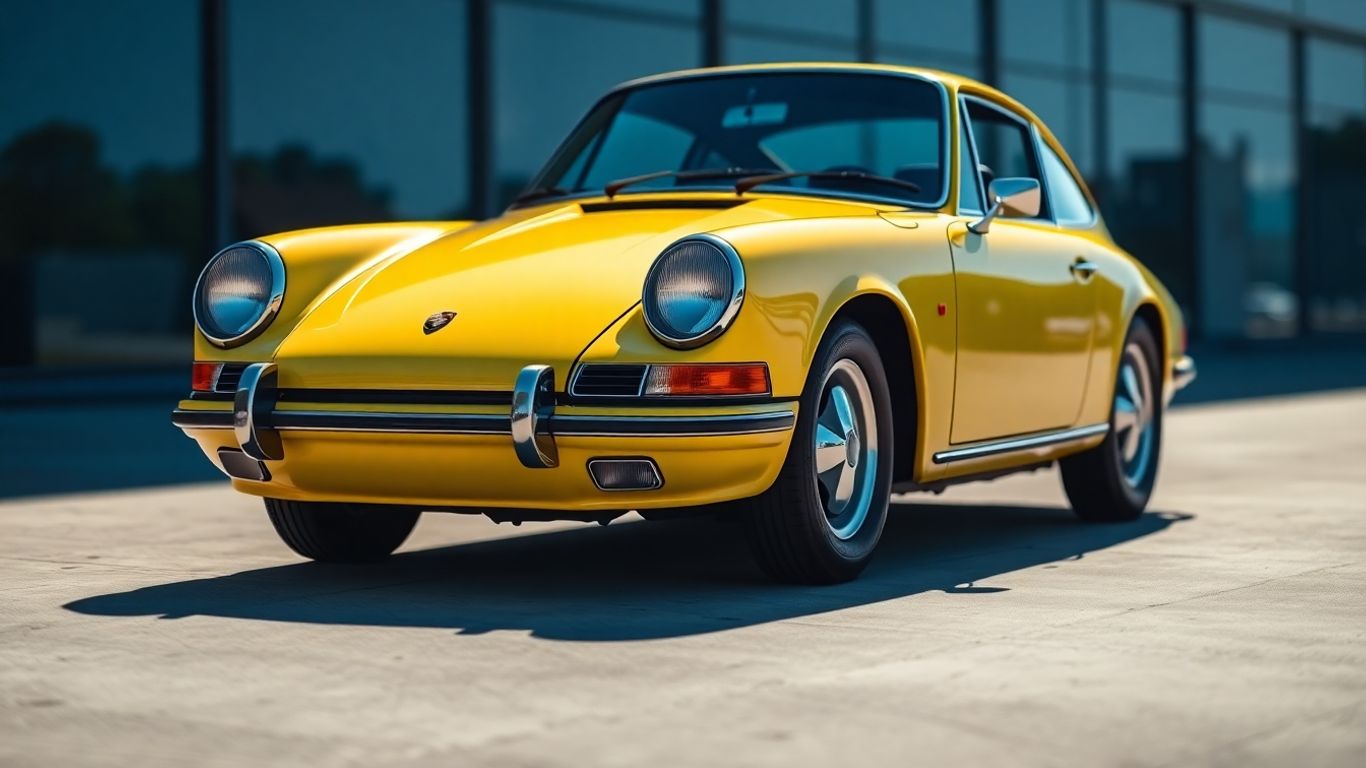 Light yellow Porsche 911 S/T front three-quarter view.
