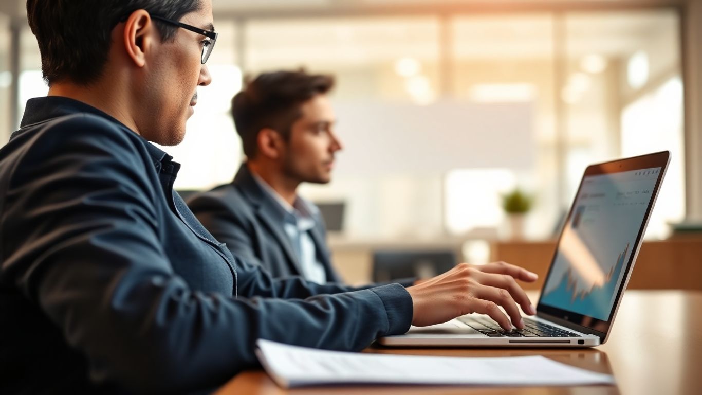 Persona revisando póliza en portátil