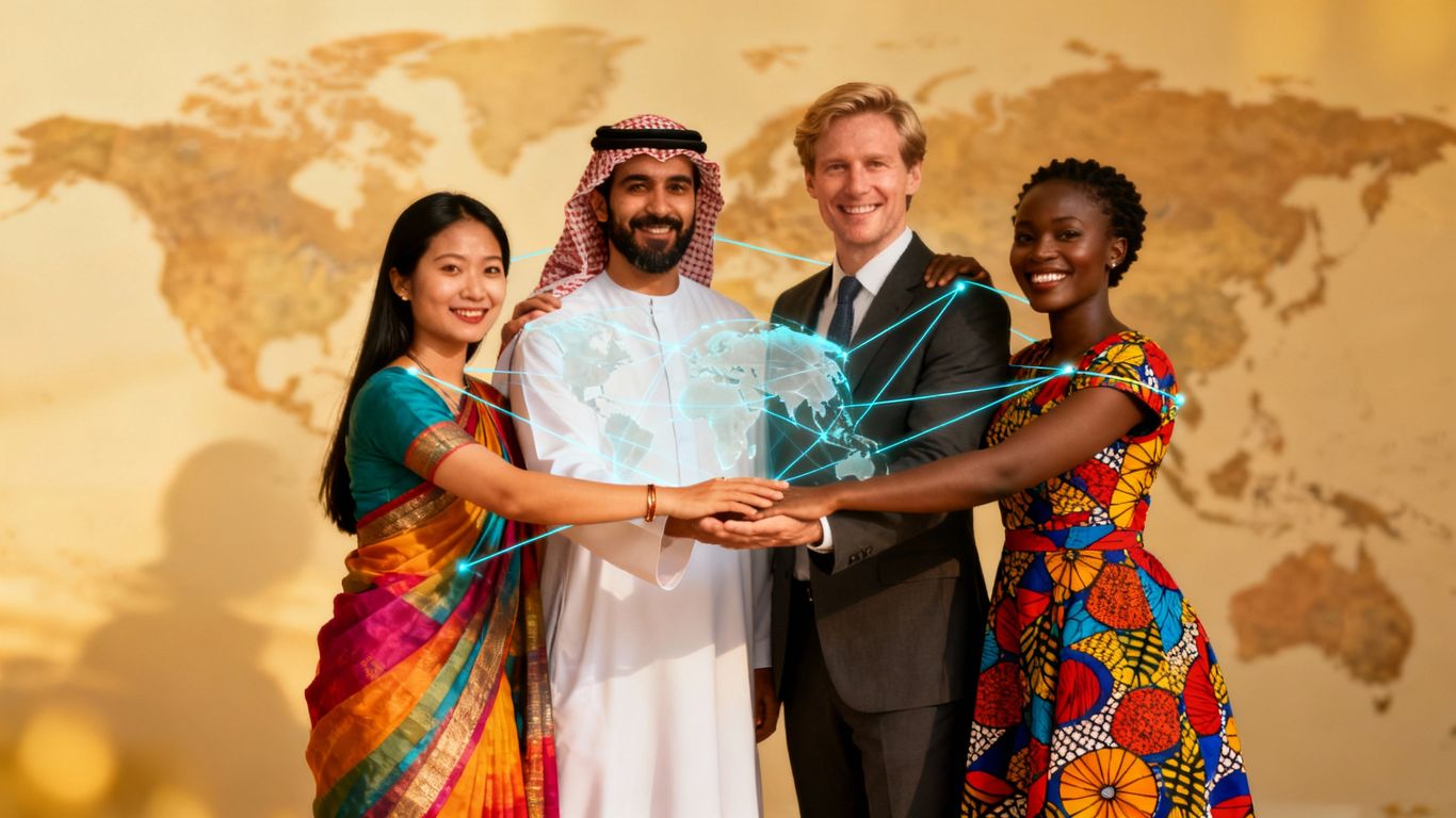 Diverse people connecting globally in a connected world.