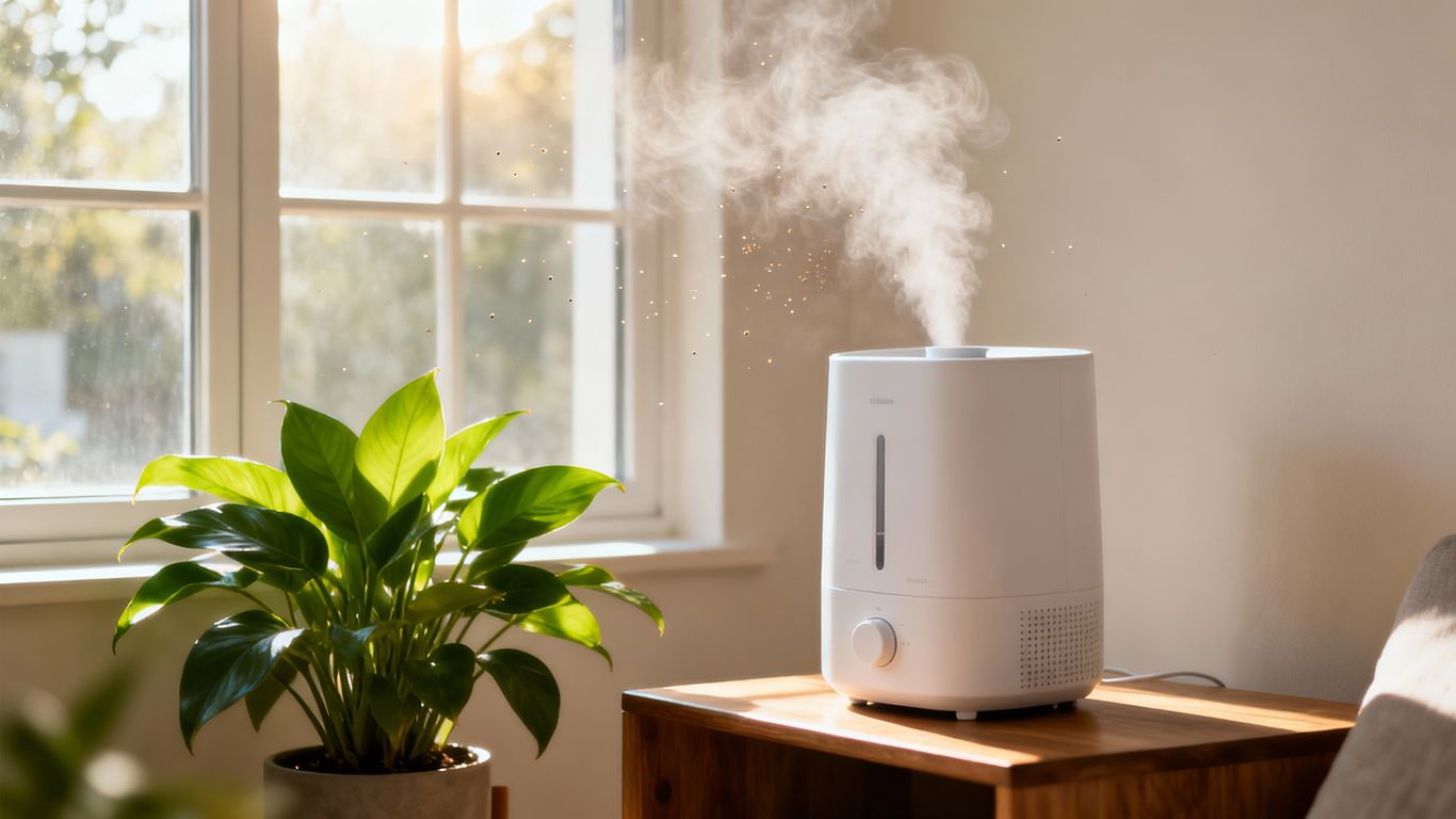 Humidifier in a bright, healthy-looking living room.