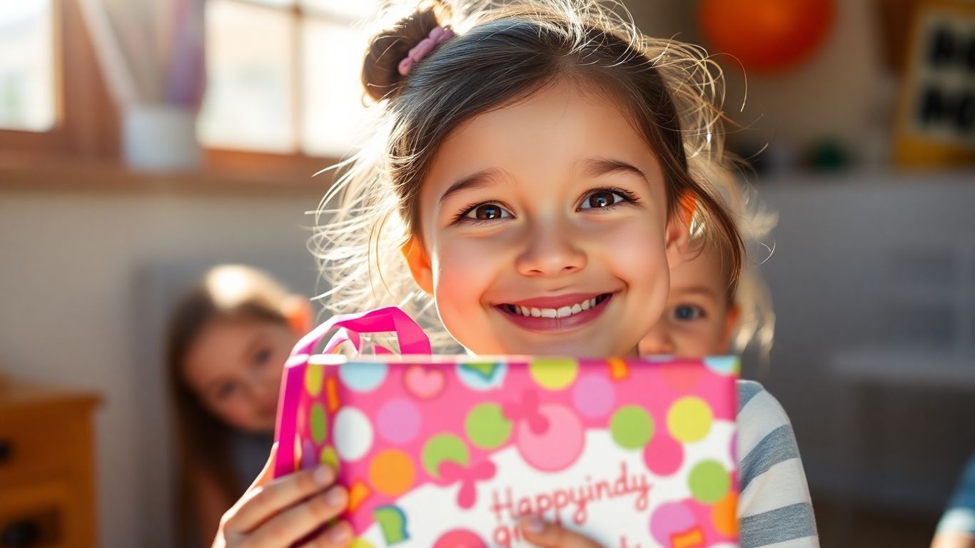 Happy girl receiving a personalized birthday gift.