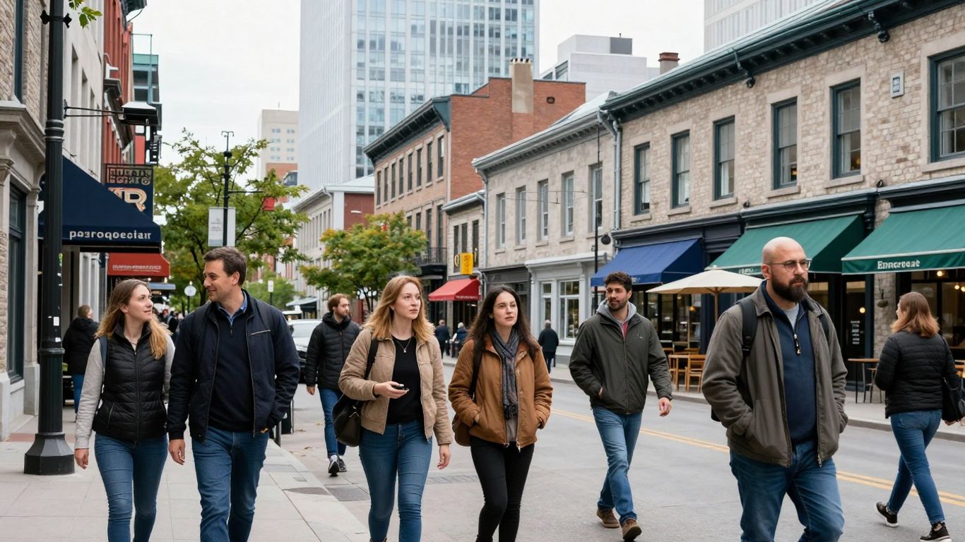 Diverse people in Montreal, Quebec, a symbol of immigration success.