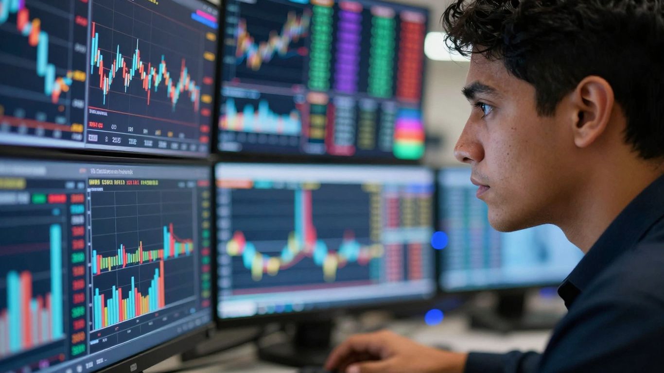 Person focused on abstract market activity