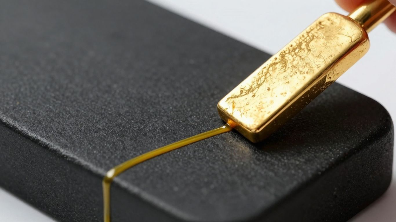 Gold rubbed on a black ceramic touchstone.