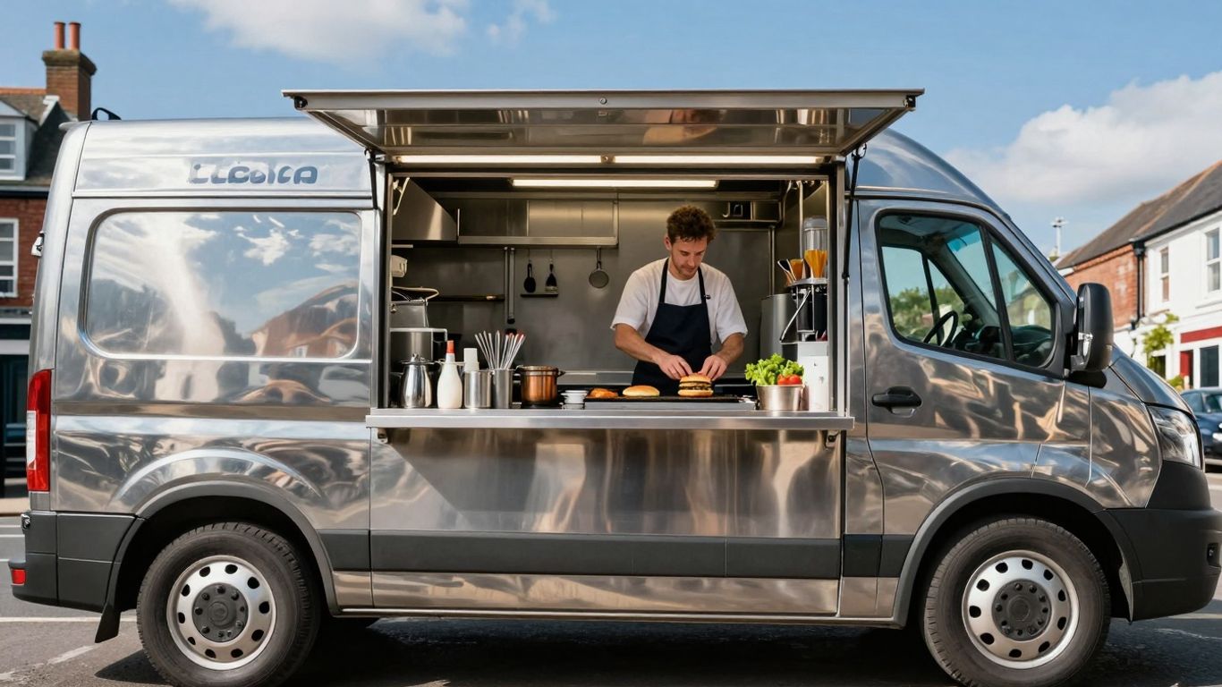 Burger van for sale with kitchen equipment.